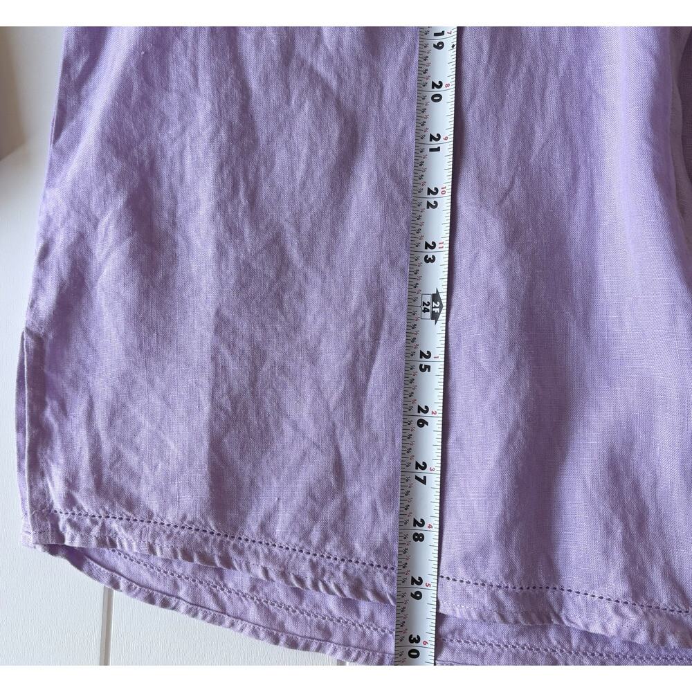 LL Bean Purple Linen Tunic Top Collarless Button Front Pintuck Pleats XL - Picture 14 of 15